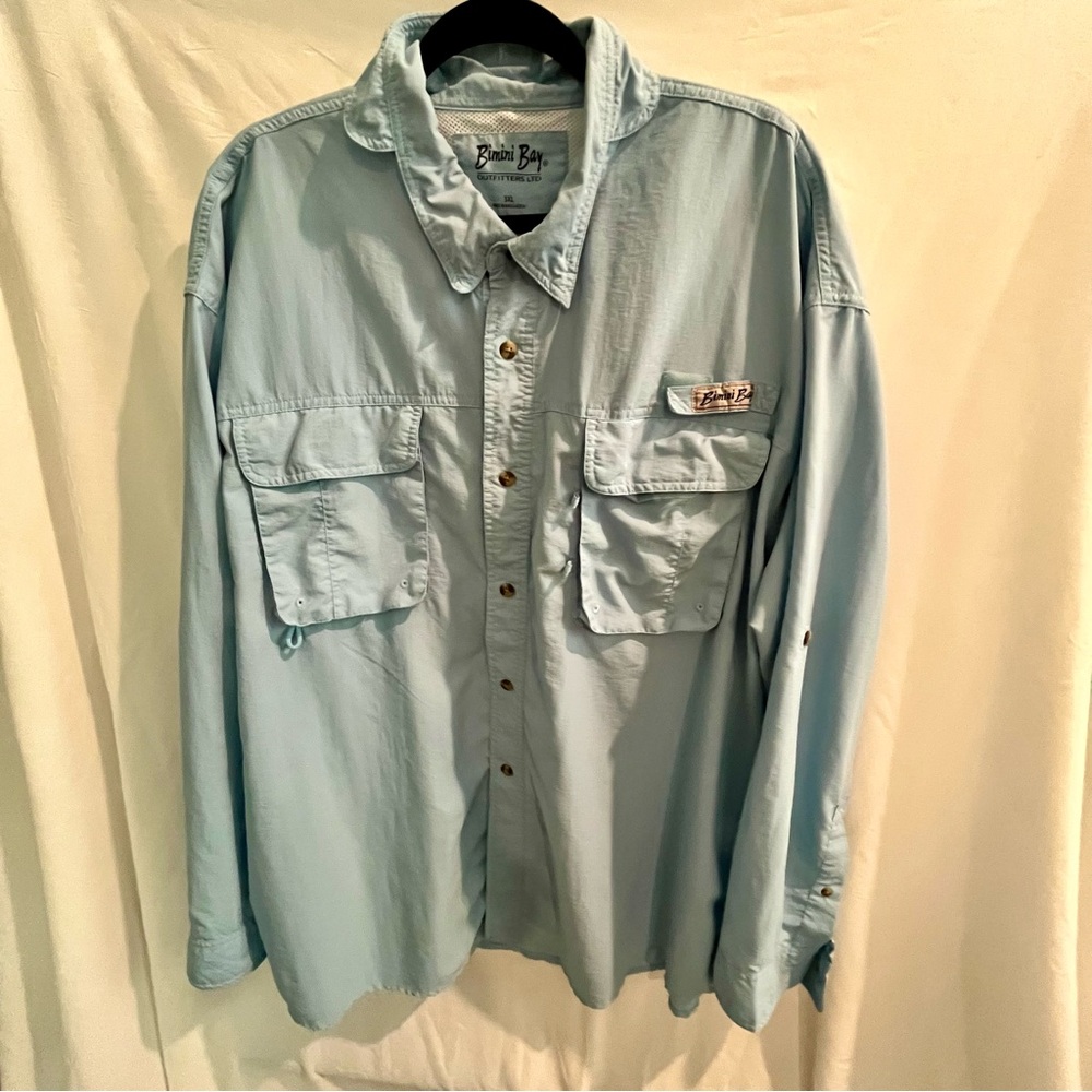 Bimini Bay Blue Mens Fishing Outdoor Sun Protection Long Sleeve Shirt Size: 3XL